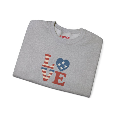 Patriotic Love Sweatshirt | Unisex Crewneck, Cozy Top for Celebrations, Gifts, Independence Day, Casual Style, Everyday Comfort
