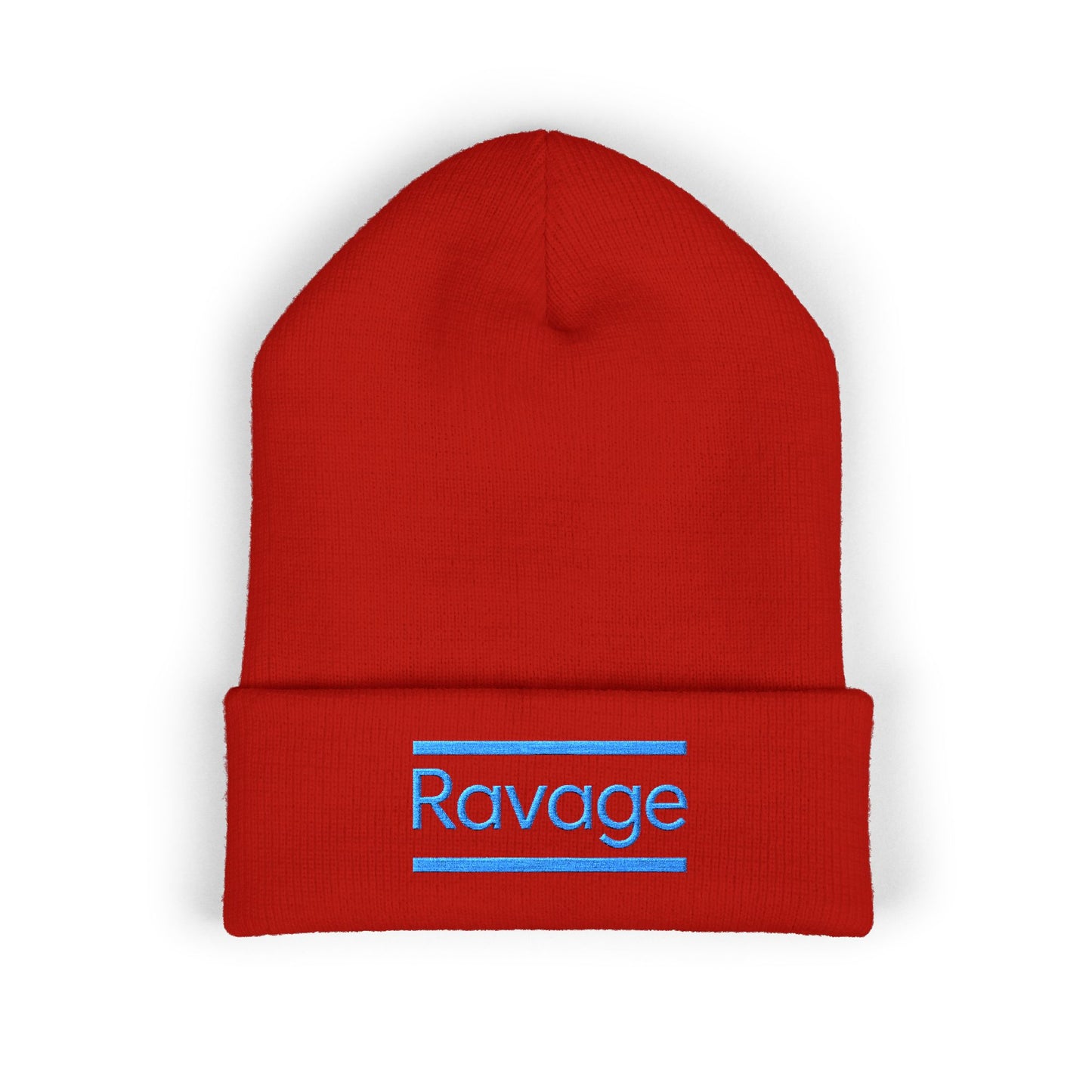 Ravage Embroidered Cuffed Beanie | Light Blue Logo Knit Hat