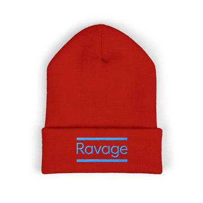 Ravage Embroidered Cuffed Beanie | Light Blue Logo Knit Hat