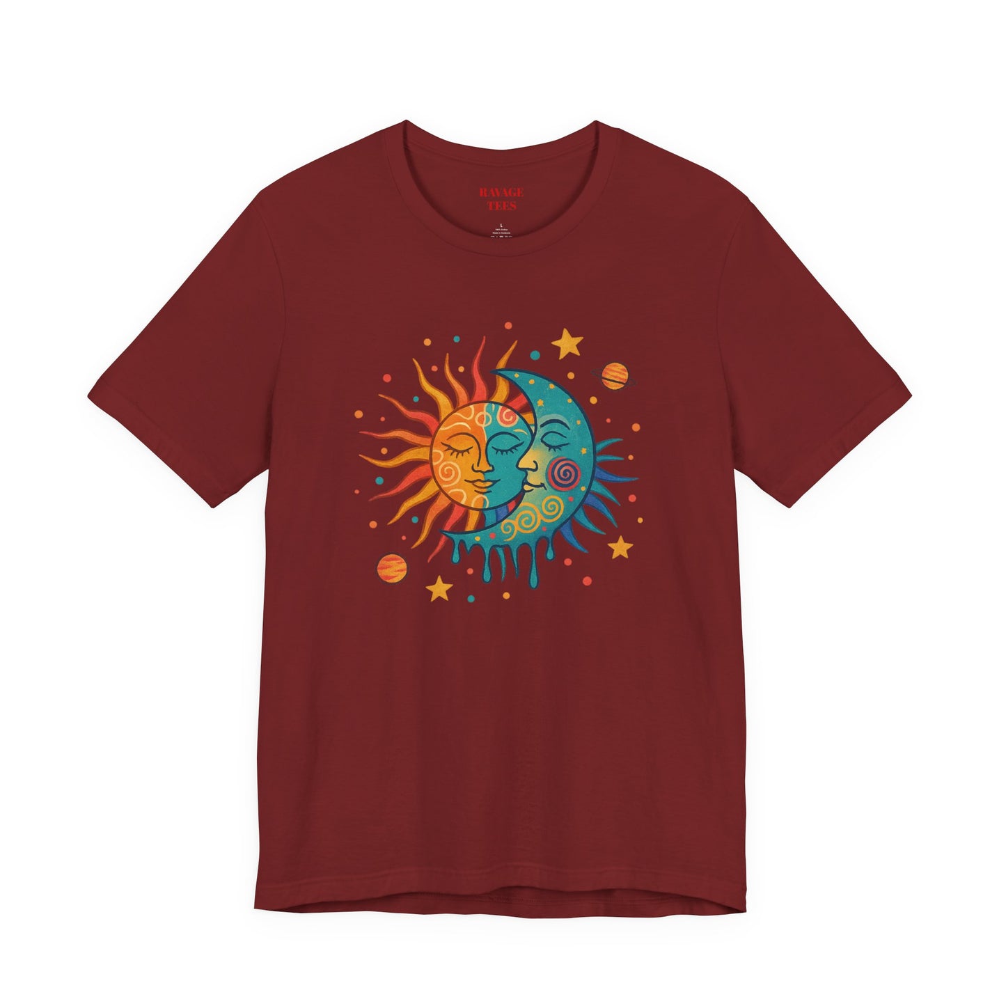 Sun & Moon Boho Graphic Tee — Celestial Retro Sunface T-Shirt