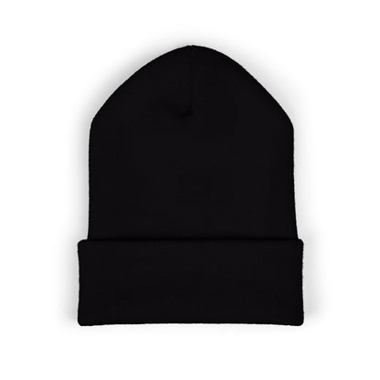 Fearless Embroidered Cuffed Beanie — Bold Black Knit Hat