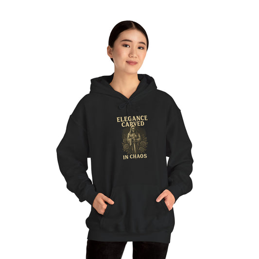 ELEGEANCE CARVED IN CHAOS Graphic Hoodie – Unisex Pullover Sweatshirt for Nature Lovers | Cozy Streetwear for Spring, Casual Wear & Eco-Friendly Gifts