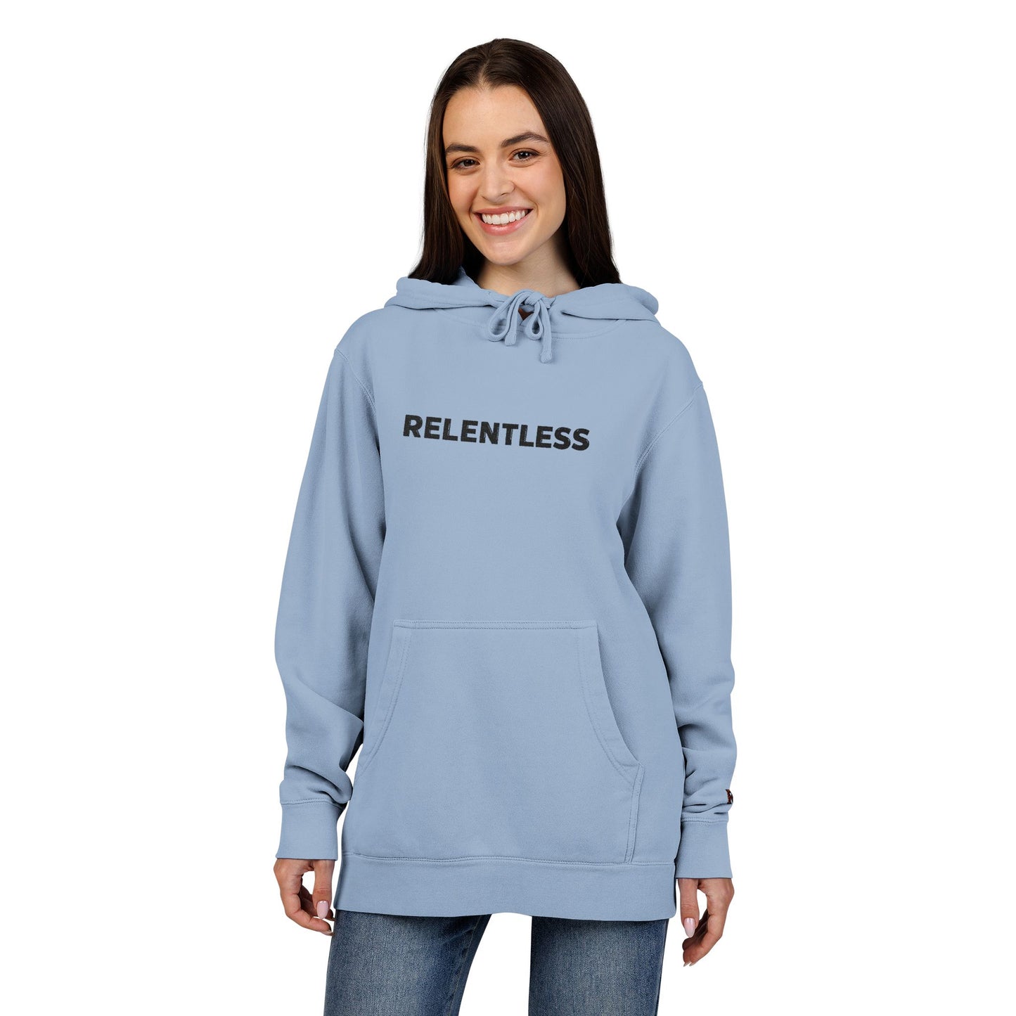Relentless Hoodie — Embroidered Pigment-Dyed Olive Motivational Pullover