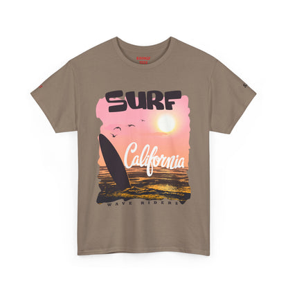 California Surf Unisex Heavy Cotton Tee, Summer Vibes T-Shirt, Beach Life Shirt, Surfing Gift, Vacation Wear, Casual Apparel