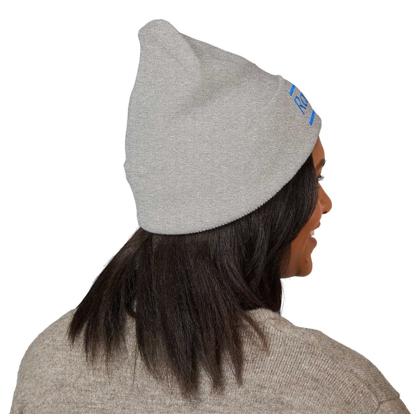 Ravage Embroidered Cuffed Beanie | Light Blue Logo Knit Hat