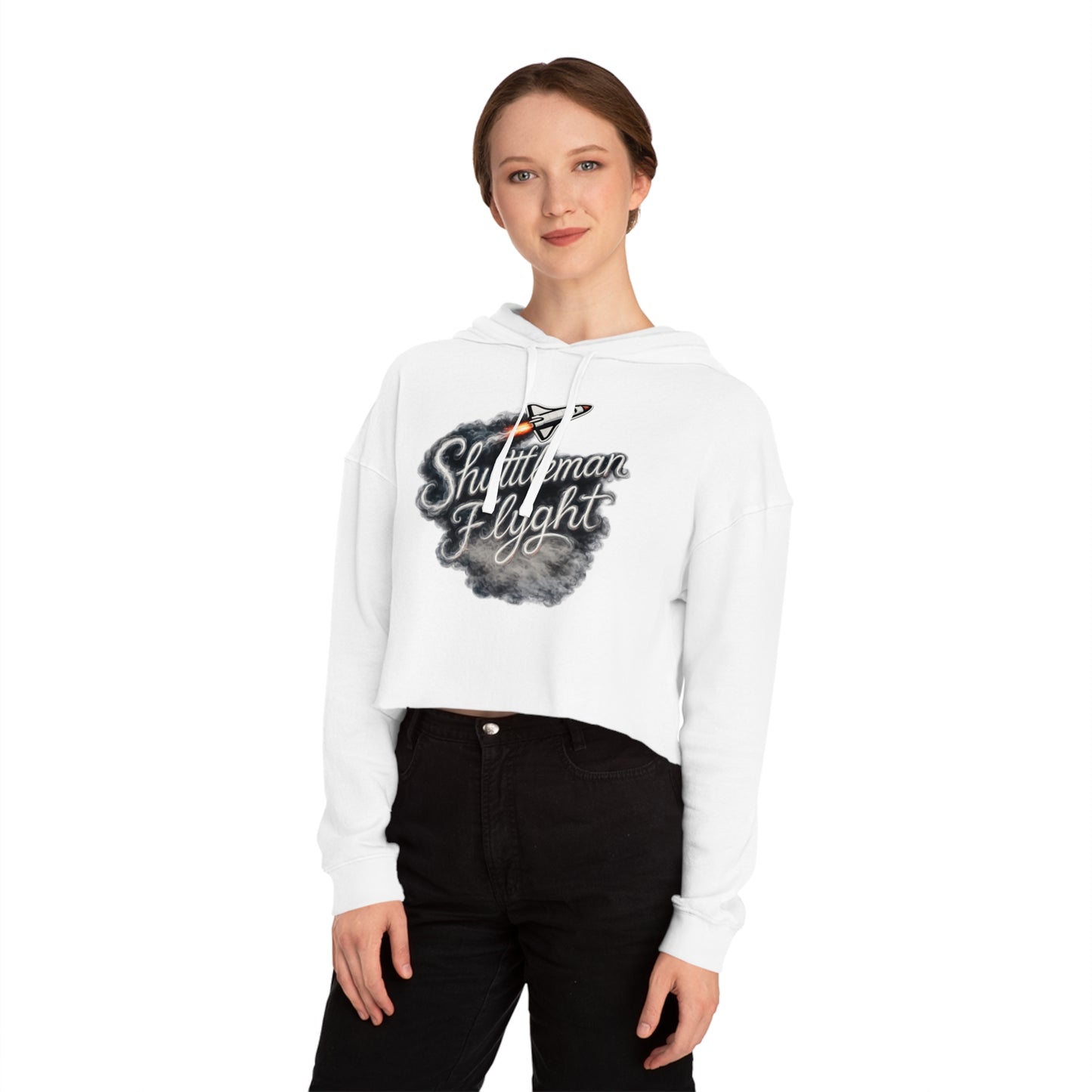 Cropped Hoodie - "Shuttleman Flight" Rocket Graphic