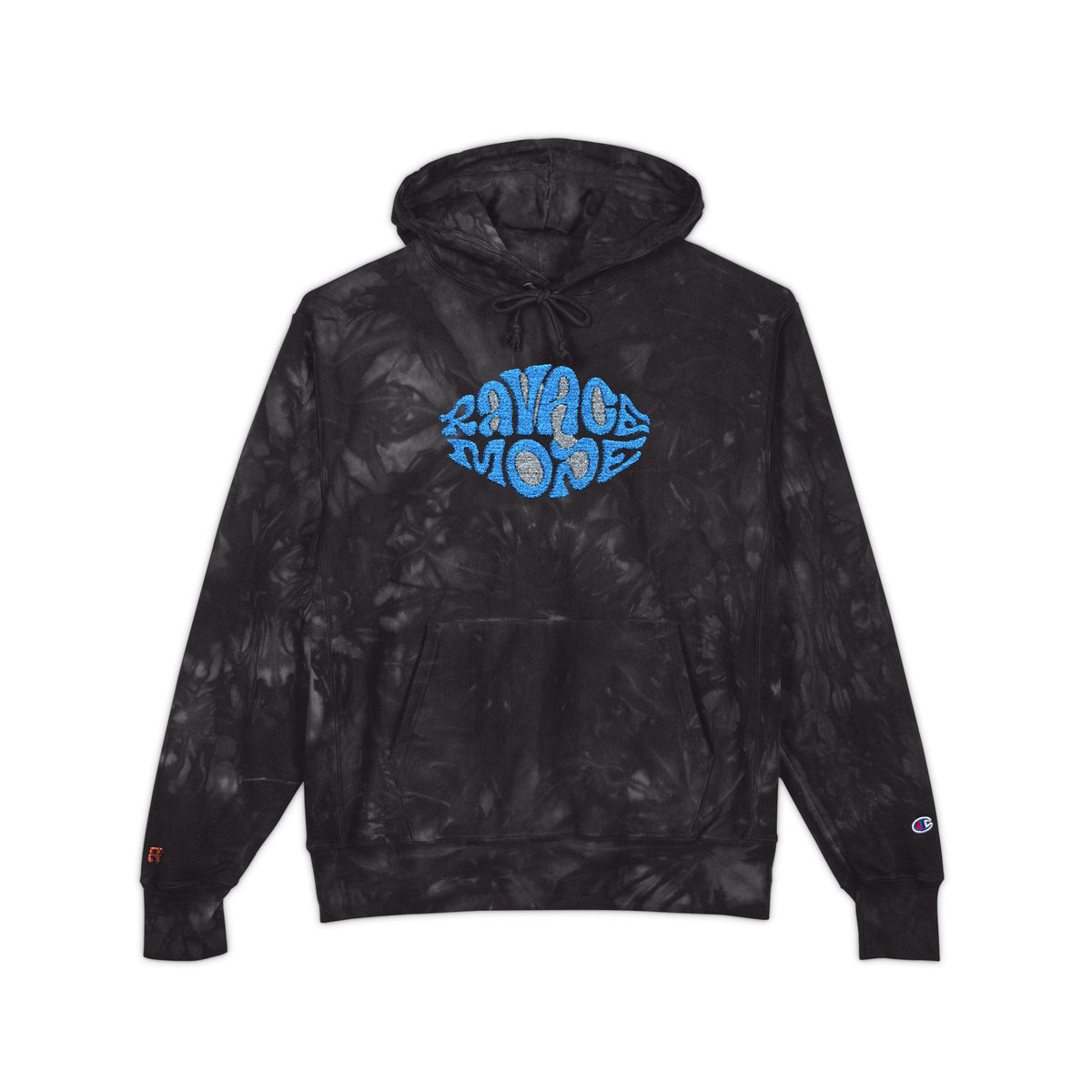 RAVAGE MODE Tie-Dye Embroidered Hoodie – Blue Lip Design
