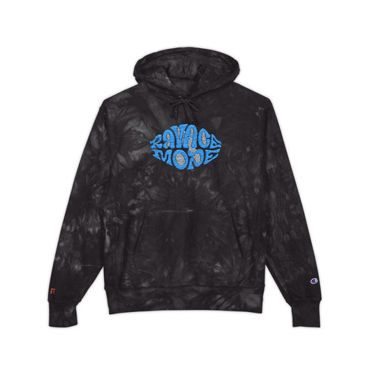RAVAGE MODE Tie-Dye Embroidered Hoodie – Blue Lip Design