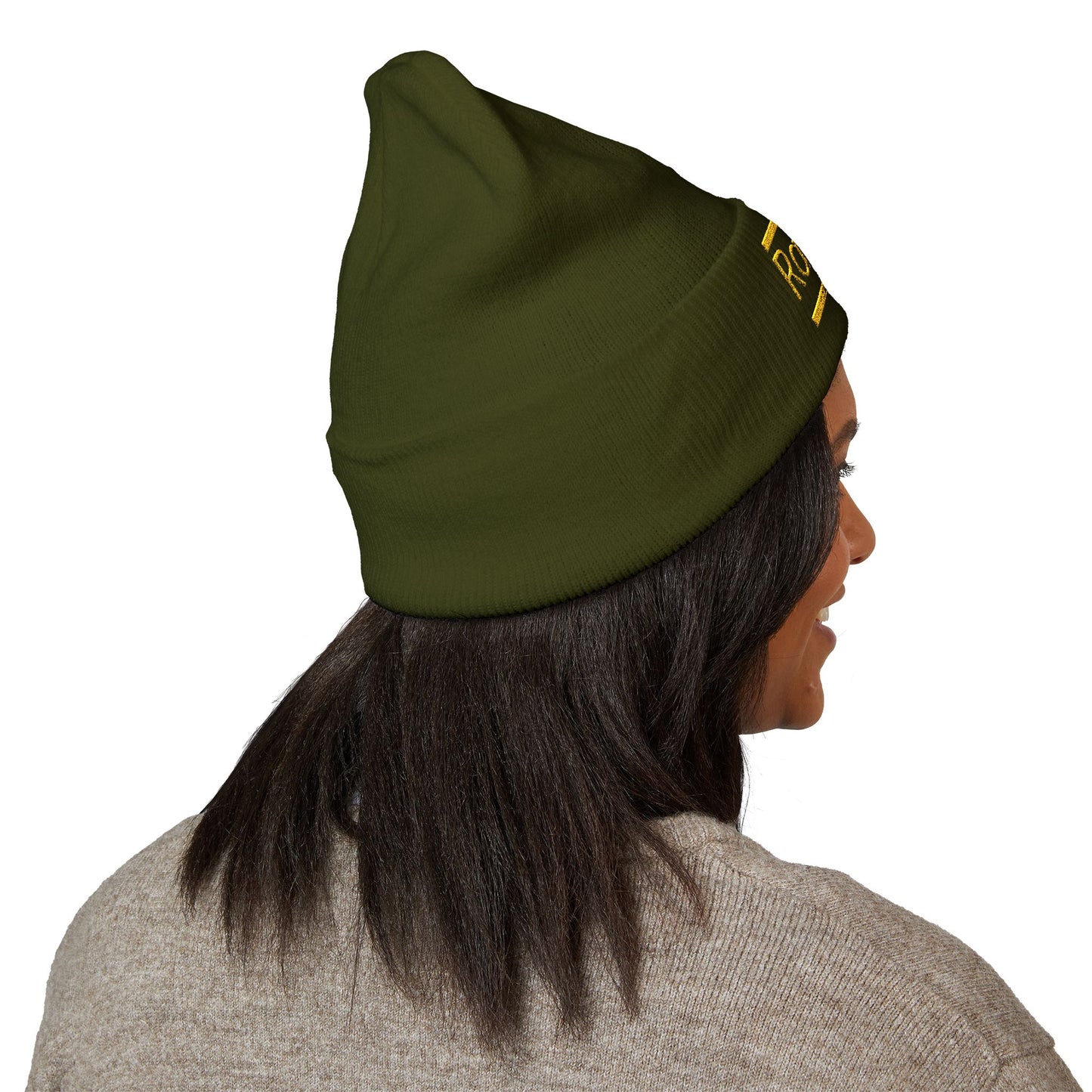 Ravage Embroidered Cuffed Beanie | Gold Logo Knit Hat