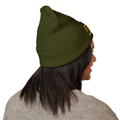 Ravage Embroidered Cuffed Beanie | Gold Logo Knit Hat