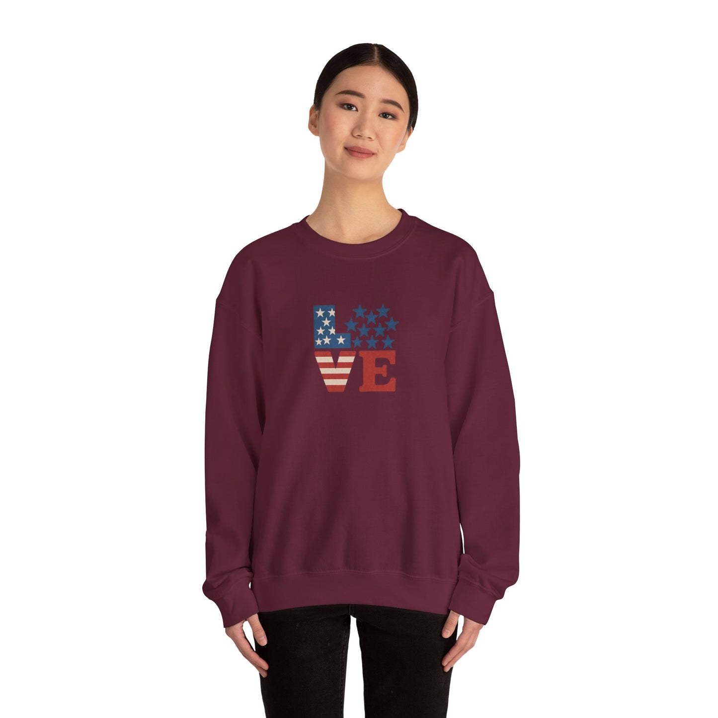 Patriotic Love Sweatshirt | Unisex Crewneck, Cozy Top for Celebrations, Gifts, Independence Day, Casual Style, Everyday Comfort