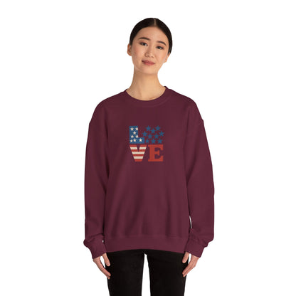 Patriotic Love Sweatshirt | Unisex Crewneck, Cozy Top for Celebrations, Gifts, Independence Day, Casual Style, Everyday Comfort