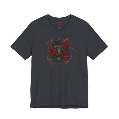 Edgy Rose Design Tee, Casual Wear, Gift for Music Lovers, Streetwear, Graphic Shirt, Vintage Style
