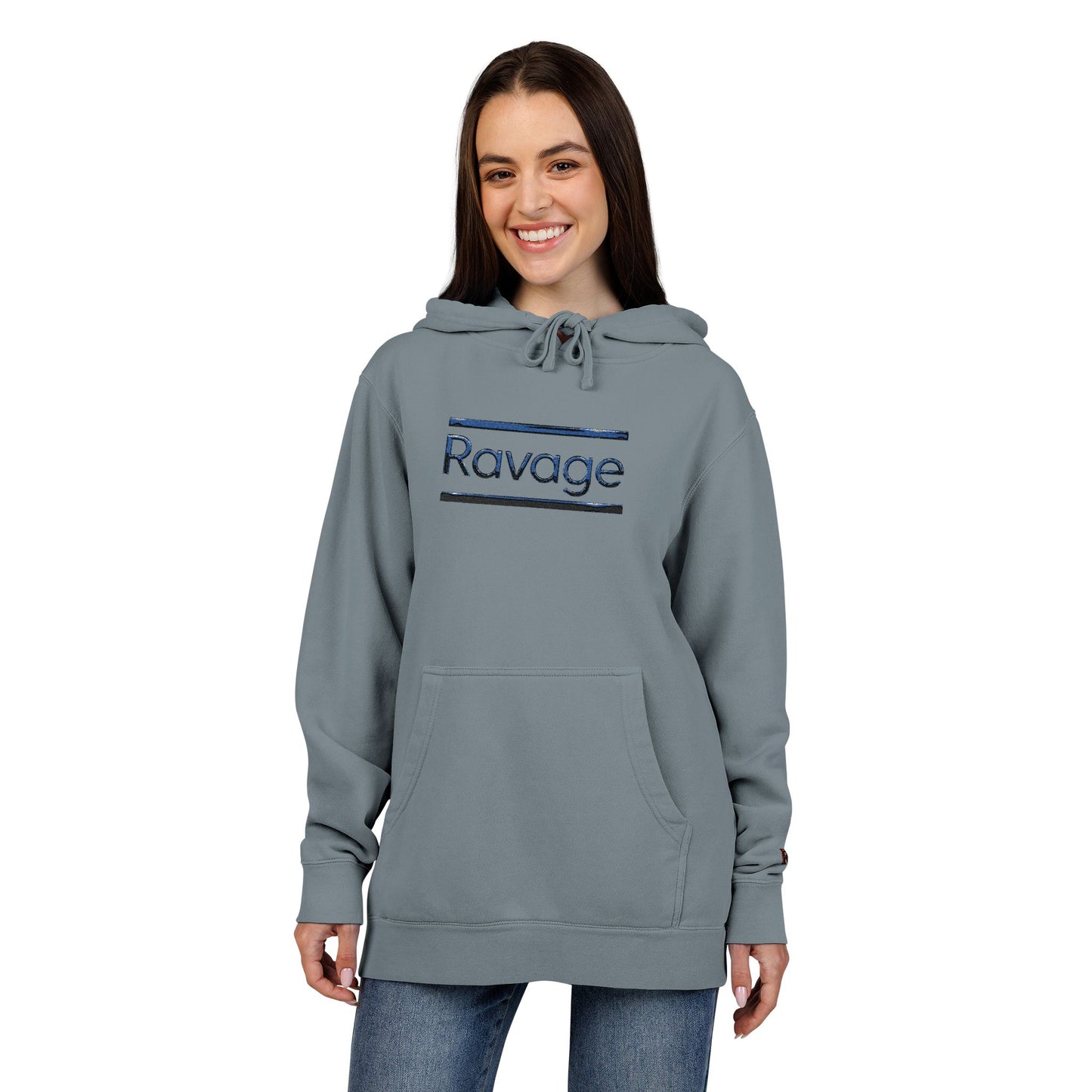 Embroided Ravage Distressed Logo Pigment-Dyed Hoodie — Black Vintage Wash