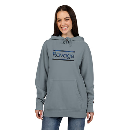 Embroided Ravage Distressed Logo Pigment-Dyed Hoodie — Black Vintage Wash