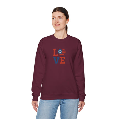 Patriotic Love Sweatshirt | Unisex Crewneck, Cozy Top for Celebrations, Gifts, Independence Day, Casual Style, Everyday Comfort