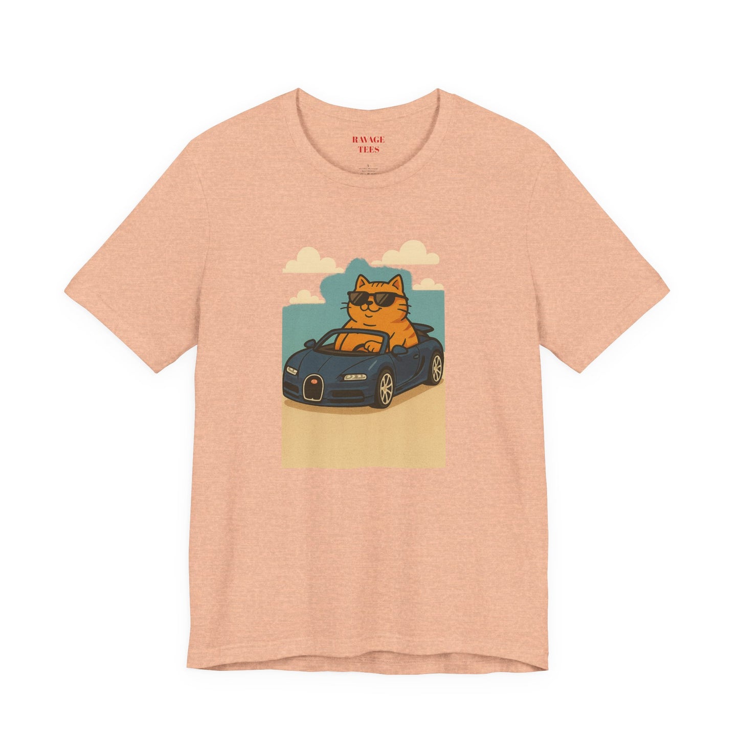 Cat Driving Sports Car Tee — Retro Graphic Cat Race Shirt