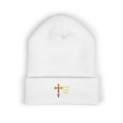 Classic Cuffed Beanie with Embroidered Cross Design - Cozy Gift for Winter, Religious Wear, Fashion Accessory, Holiday Beanie