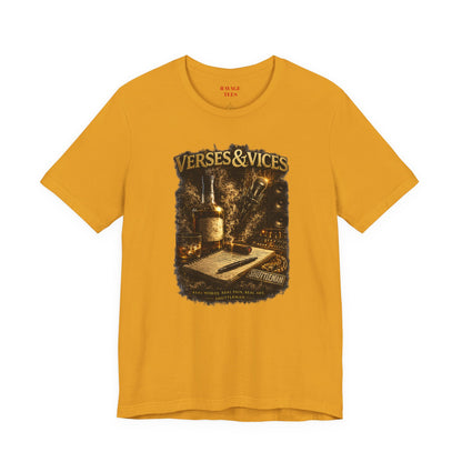 Verses & Vices Tee — Vintage Whiskey & Notebook Graphic T-Shirt