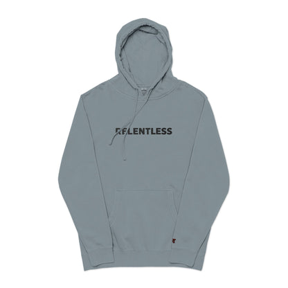 Relentless Hoodie — Embroidered Pigment-Dyed Olive Motivational Pullover