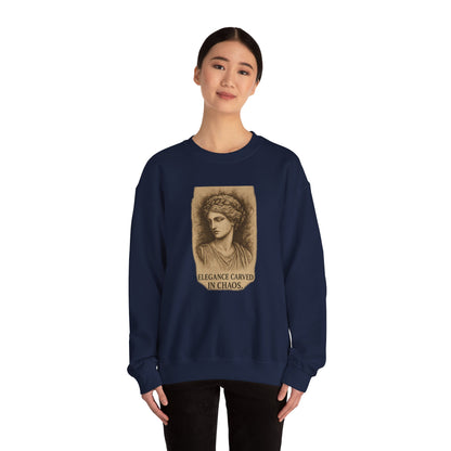 ELEGANCE CARVED IN CHAOS  Unisex Crewneck Sweatshirt – Heavy Blend Pullover for Casual Wear | Cozy Streetwear Gift for Her, Feminist Fashion Statement