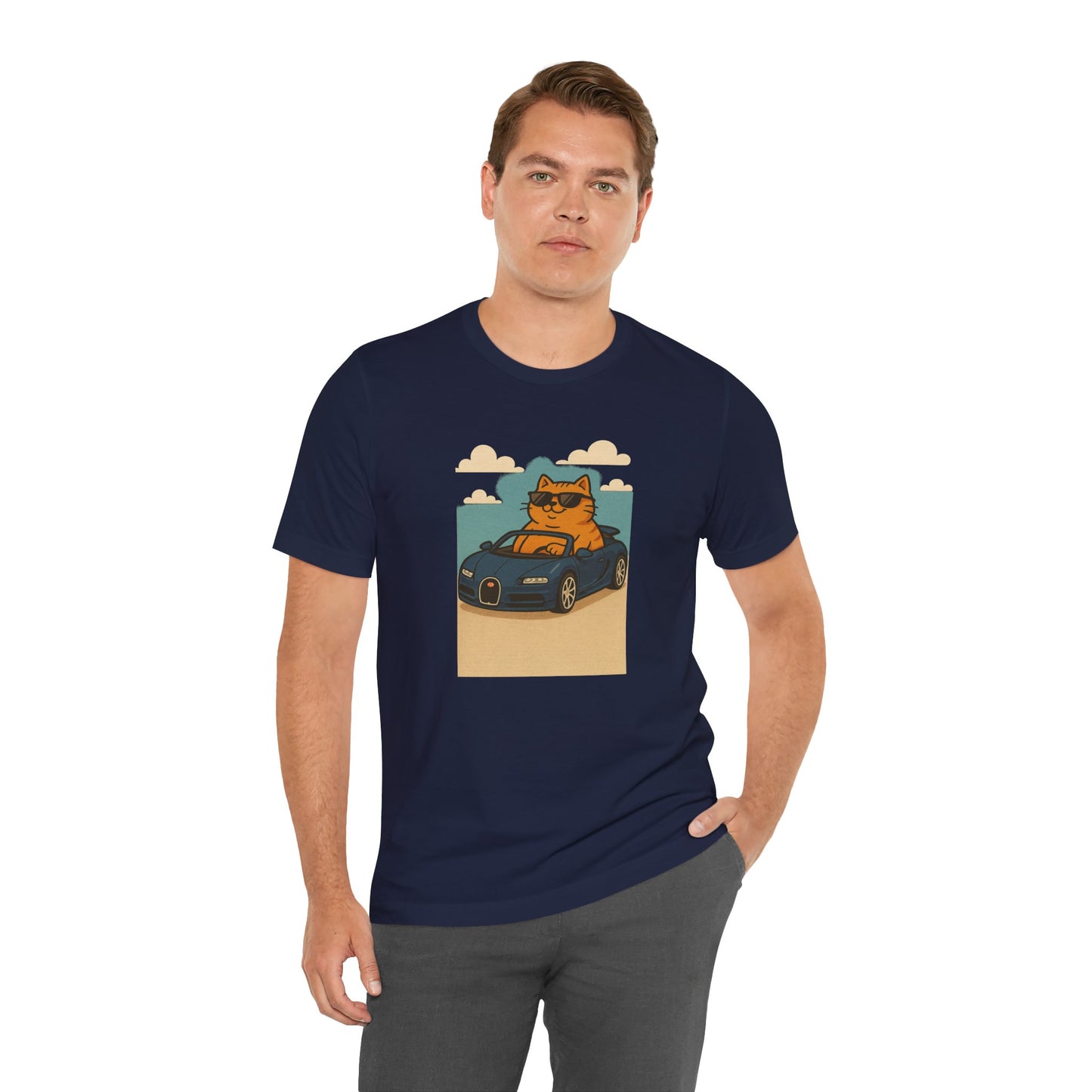 Cat Driving Sports Car Tee — Retro Graphic Cat Race Shirt