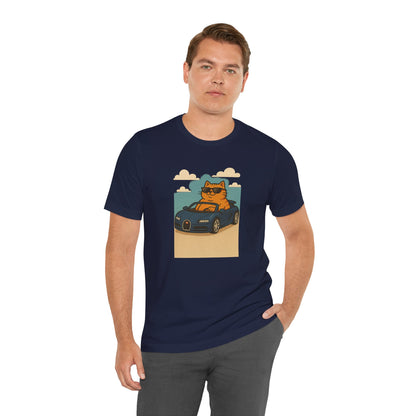 Cat Driving Sports Car Tee — Retro Graphic Cat Race Shirt
