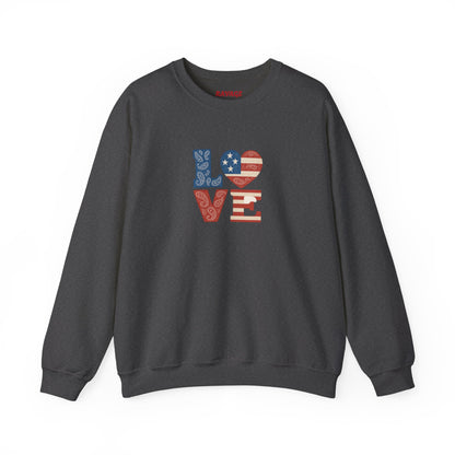 Patriotic Love Sweatshirt | Unisex Crewneck, Cozy Top for Celebrations, Gifts, Independence Day, Casual Style, Everyday Comfort