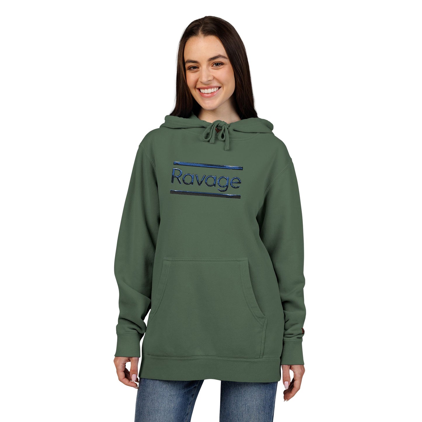 Embroided Ravage Distressed Logo Pigment-Dyed Hoodie — Black Vintage Wash