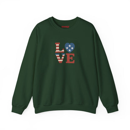 Patriotic Love Sweatshirt | Unisex Crewneck, Cozy Top for Celebrations, Gifts, Independence Day, Casual Style, Everyday Comfort