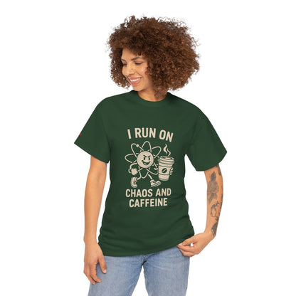 Coffee Lover's Unisex Tee - I Run on Chaos and Caffeine, Funny T-Shirt, Gift for Coffee Enthusiasts, Casual Wear, Relaxed Fit