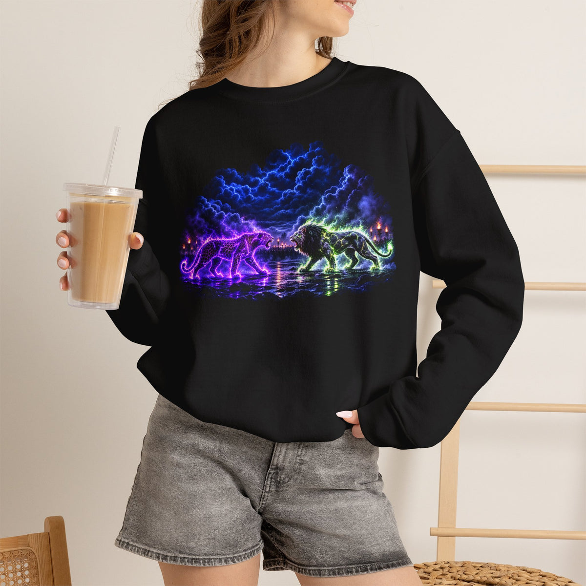 Neon Nebula Predator Clash Graphic Sweatshirt
