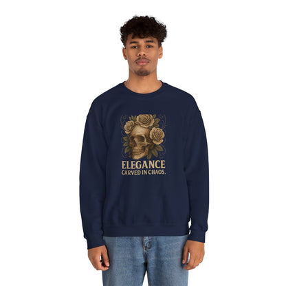 ELEGANCE CARVED IN CHAOS  Unisex Crewneck Sweatshirt – Heavy Blend Pullover for Casual Wear | Cozy Streetwear Gift for Her, Feminist Fashion Statement