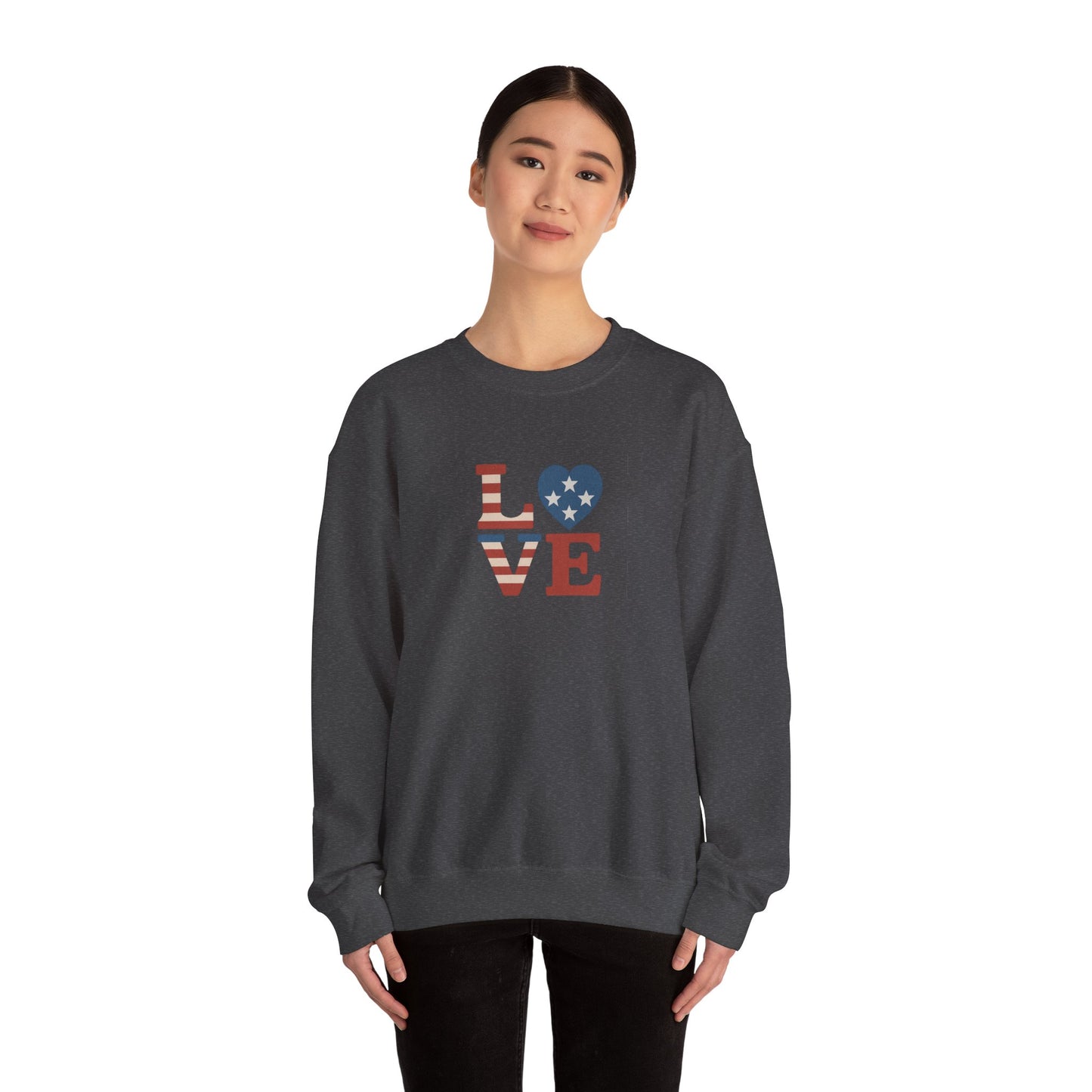 Patriotic Love Sweatshirt | Unisex Crewneck, Cozy Top for Celebrations, Gifts, Independence Day, Casual Style, Everyday Comfort