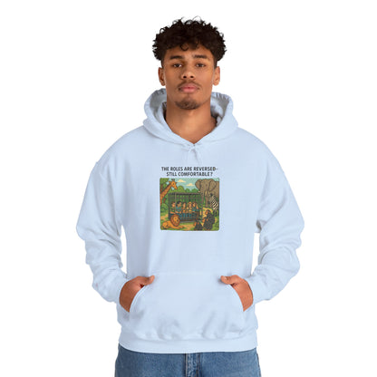 The Roles are Reversed- Are You Comfortable-Comfy Graphic Hoodie for Cozy Days, Unisex Heavy Blend Sweatshirt with Quirky Art, Perfect for Fall, Winter, Gifting, Casual Wear