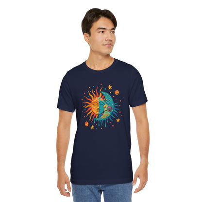 Sun & Moon Boho Graphic Tee — Celestial Retro Sunface T-Shirt