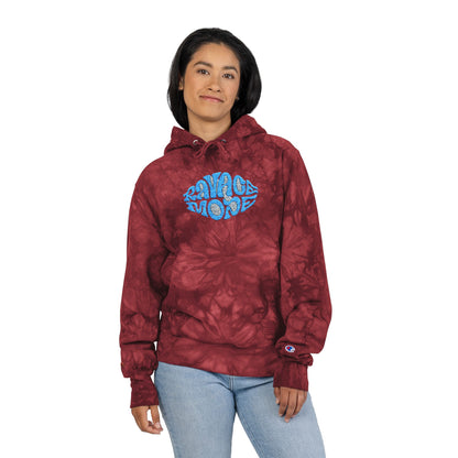 RAVAGE MODE Tie-Dye Embroidered Hoodie – Blue Lip Design