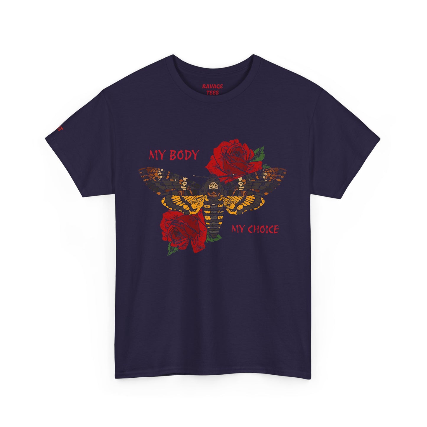 Your Body Your Choice Unisex Heavy Cotton Tee with Butterfly & Rose Design, Empowering Statement Tee