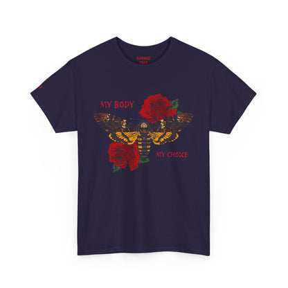Your Body Your Choice Unisex Heavy Cotton Tee with Butterfly & Rose Design, Empowering Statement Tee