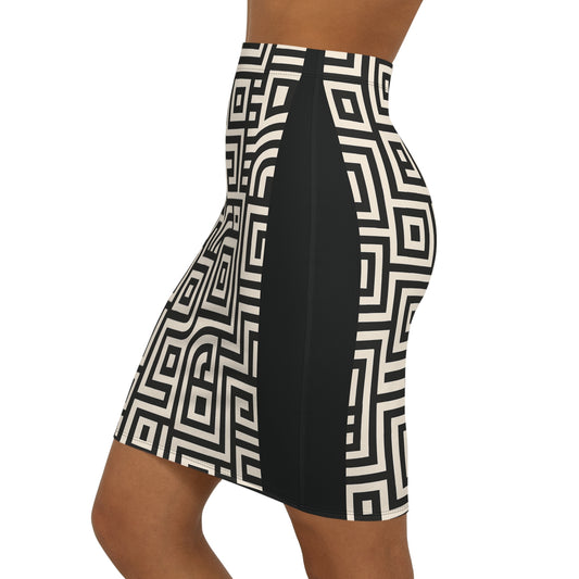 Chic Women’s Mid-Waist Pencil Skirt – Elegant Geometric Pattern, Trendy Workwear, Casual Fashion, Stylish Gift for Her