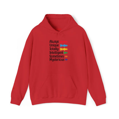 Autism Puzzle Piece Hoodie – Always Unique Design | Inclusive Unisex T-Shirt | Awareness Apparel