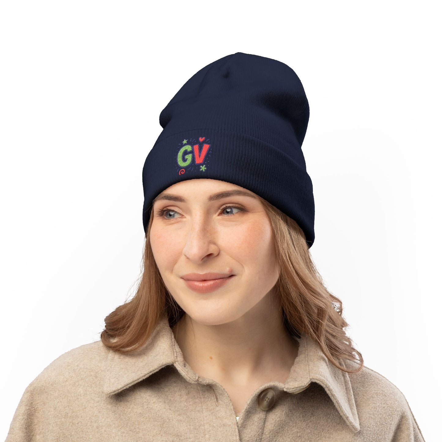GOOD VIBES Colorful Embroidered Knit Beanie, Trendy Winter Hat, Gift for Her, Personalized Beanie, Cozy Fashion Accessory, Daily Wear
