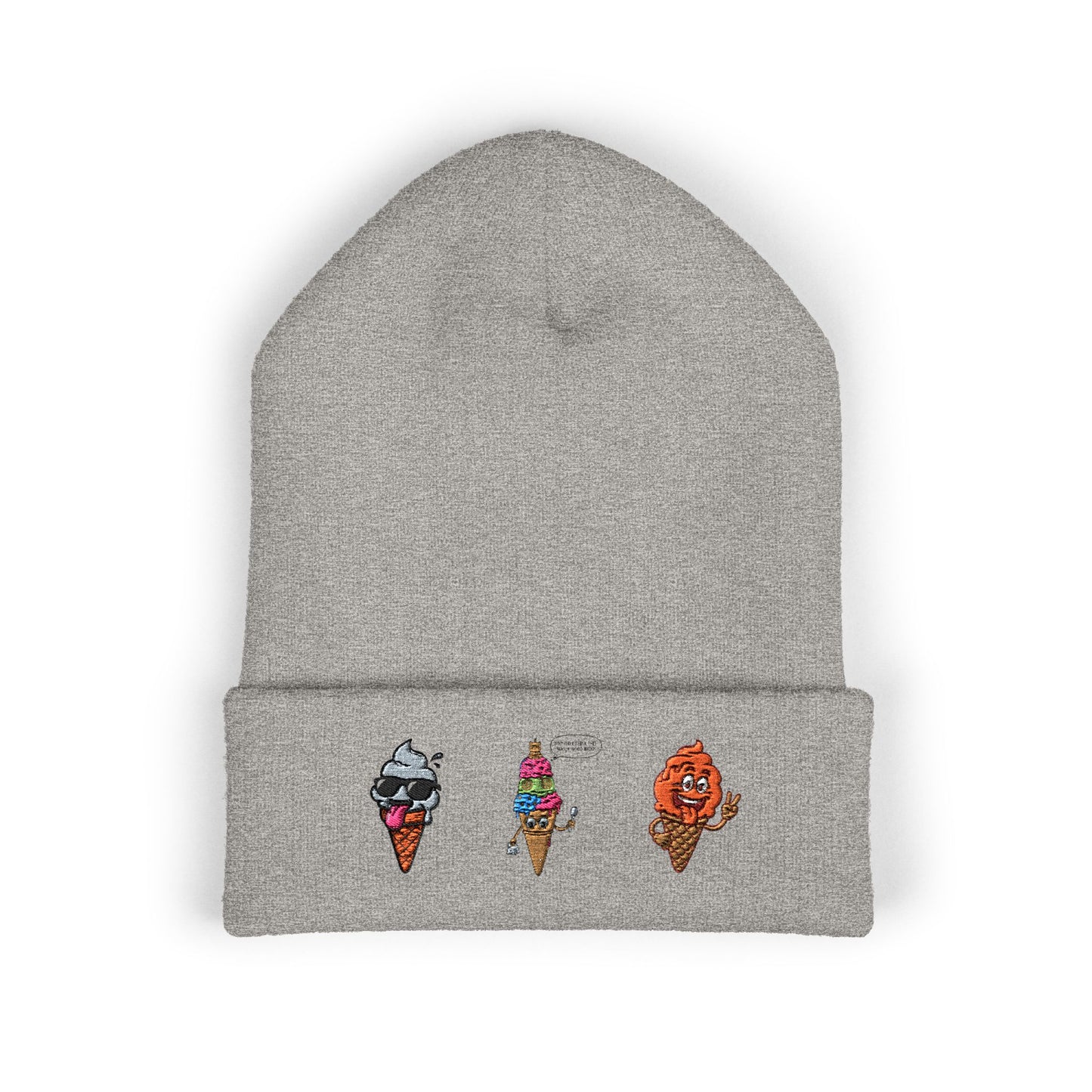 Ice Cream Cuffed Beanie with Fun Embroidery