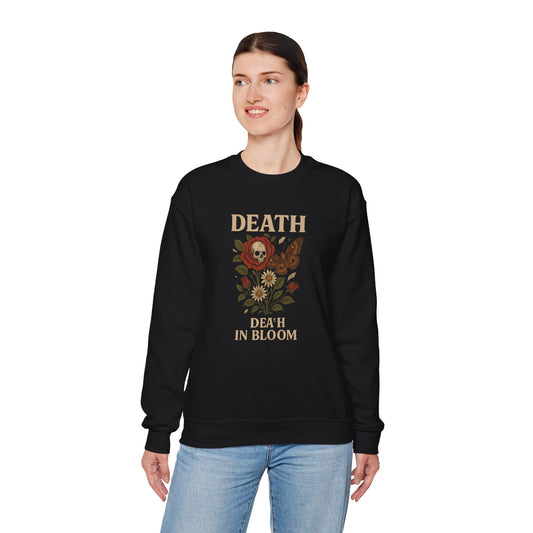 DEATH IN BLOOM Unisex Crewneck Sweatshirt – Heavy Blend Pullover for Casual Wear | Cozy Streetwear Gift for Her, Feminist Fashion Statement