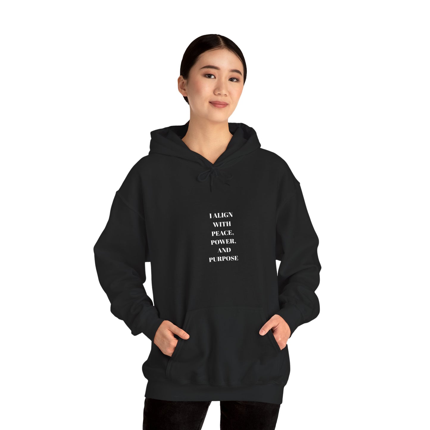 Mindful Message Hooded Sweatshirt – Align with Peace, Power, and Purpose, Yoga Gift, Inspirational Apparel, Cozy Hoodie, Meditation Wear.  Made to inspire your mindset—crafted to elevate your style.