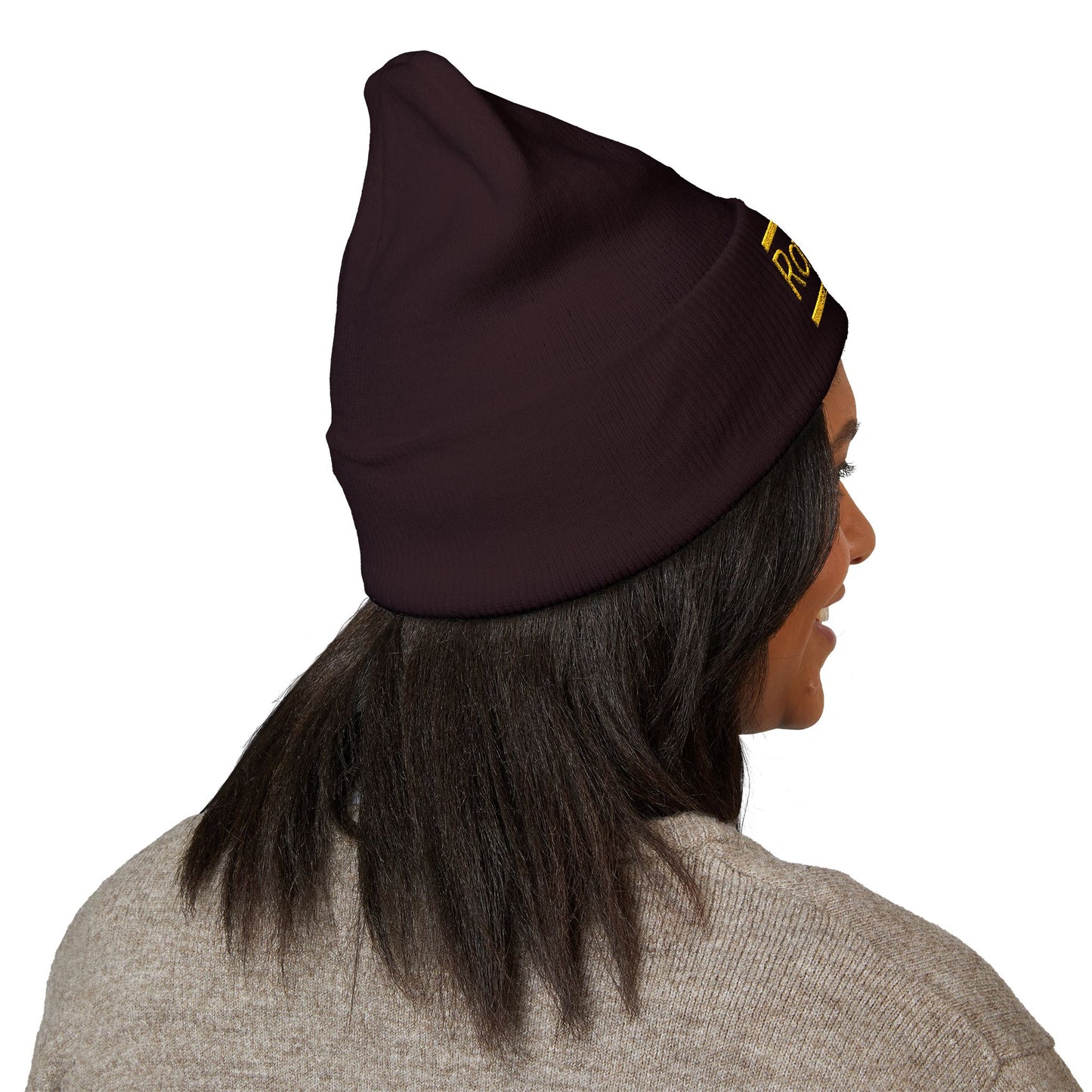 Ravage Embroidered Cuffed Beanie | Gold Logo Knit Hat