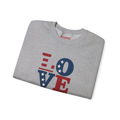 Patriotic Love Sweatshirt | Unisex Crewneck, Cozy Top for Celebrations, Gifts, Independence Day, Casual Style, Everyday Comfort