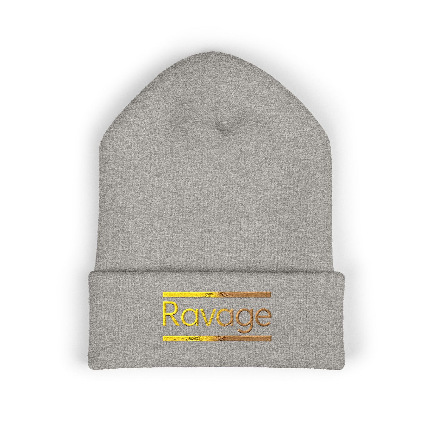 Ravage Embroidered Cuffed Beanie | Gold Logo Knit Hat