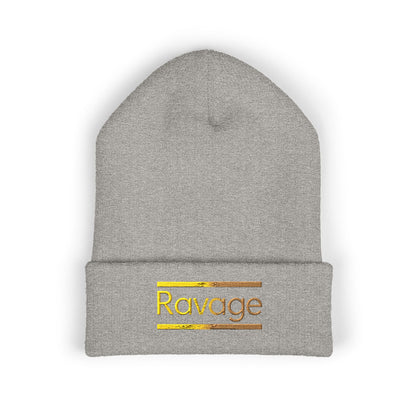 Ravage Embroidered Cuffed Beanie | Gold Logo Knit Hat