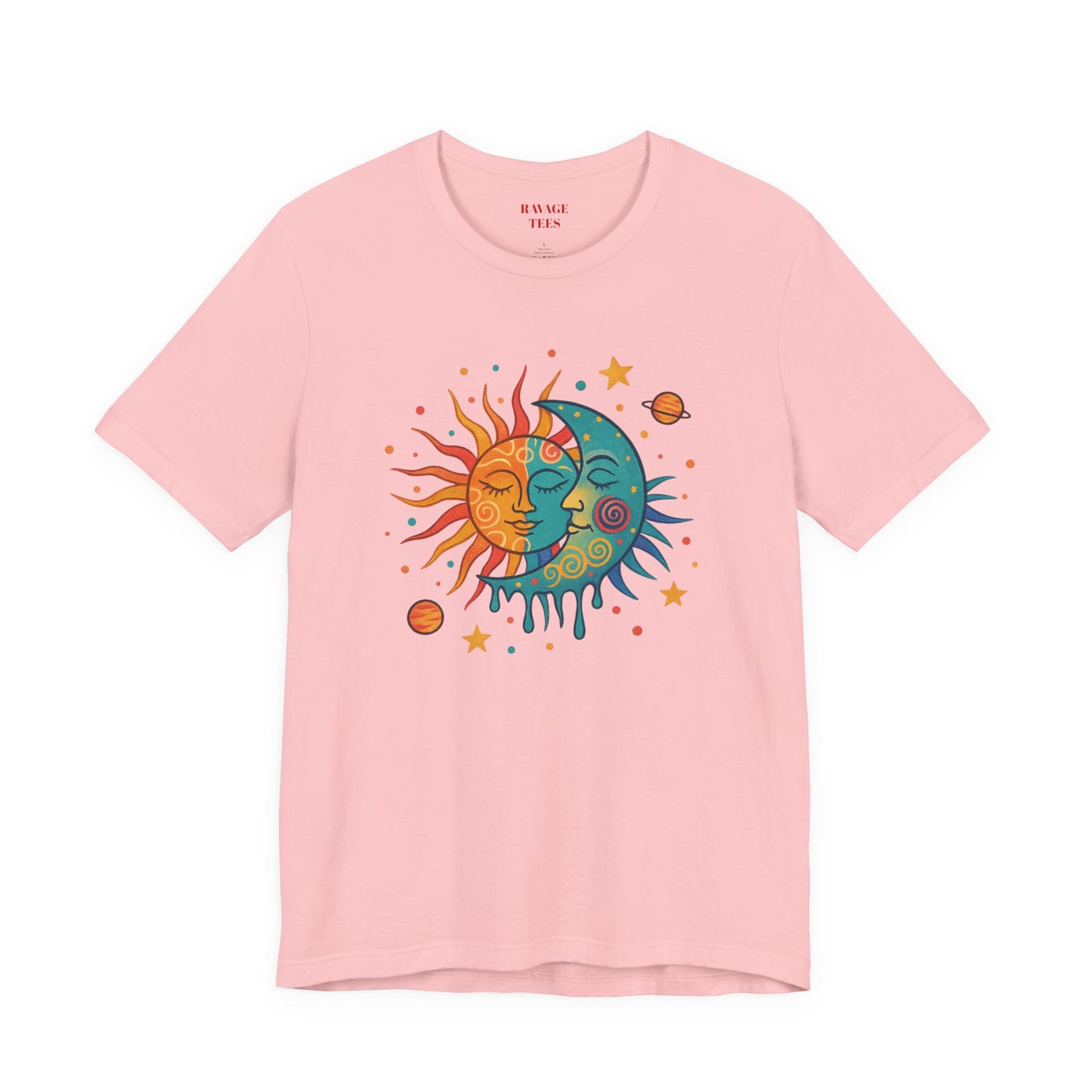 Sun & Moon Boho Graphic Tee — Celestial Retro Sunface T-Shirt